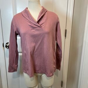 LL Bean Pink Cotton Cowl Neck Long Sleeve Casual Top Women M REG